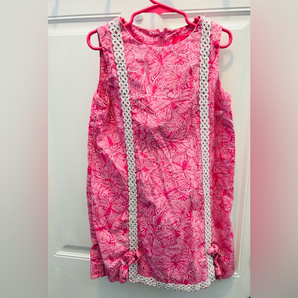 Lilly Pulitzer, Pink Butterflies dress, size 7. Delicate white trim and bows💕